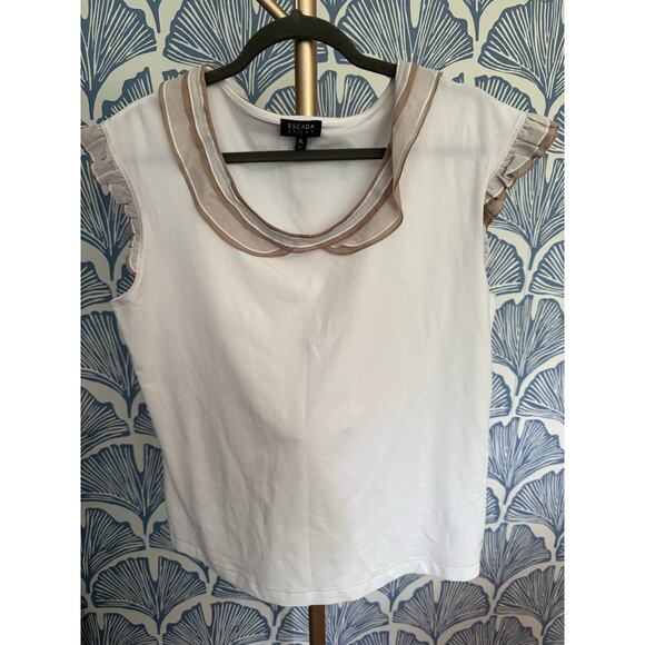 ESCADA Sport Ruffle Neck Tank with Mini Ruffle Cap Sleeves Sz. XL - Picture 1 of 7